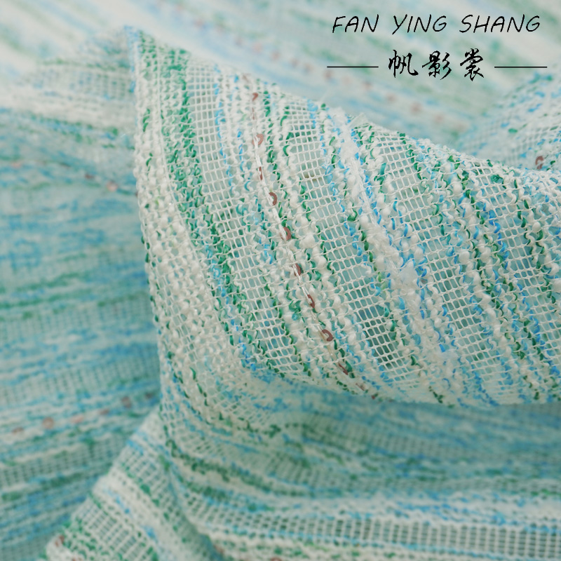 Sewing Tweed Fabric - Tessuto Bouclé Tweed a Righe Blu-Verde
