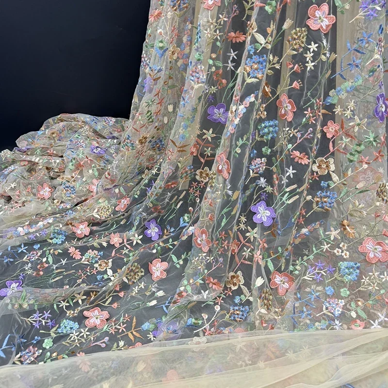 Textile And Sewing Materials - Tessuto di tulle ricamato floreale 3D