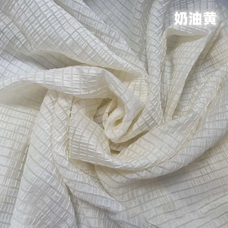 Textile And Sewing Materials - Tessuto a quadretti giallo crema Tessuto