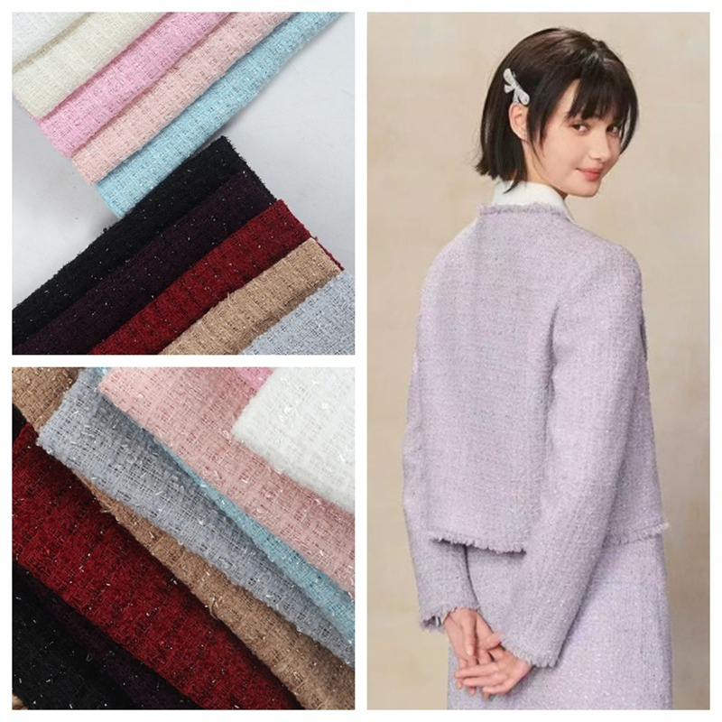 Sewing Tweed Fabric - Tessuto in tweed ciniglia tinta unita,