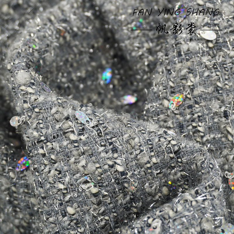 Sewing Tweed Fabric - 2025 Moda Grigio Paillettes Tessuto di